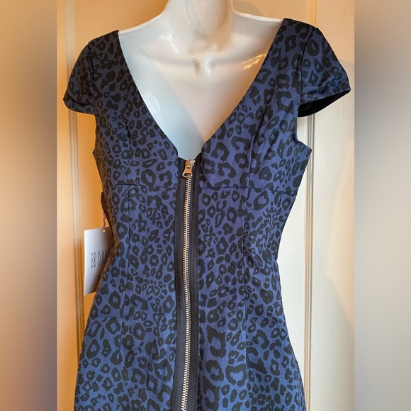 SOLD! BB Dakota Blue Leopard Print Denim “Freye” Dress NWT Sz 6 Retro Rockabilly - Picture 8 of 12